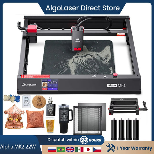 AlgoLaser Alpha MK2 22W Laser Engraver Cutting Machine Cutter With Laser Engraver Accessorie Honeycomb Panel and Rotary Roller