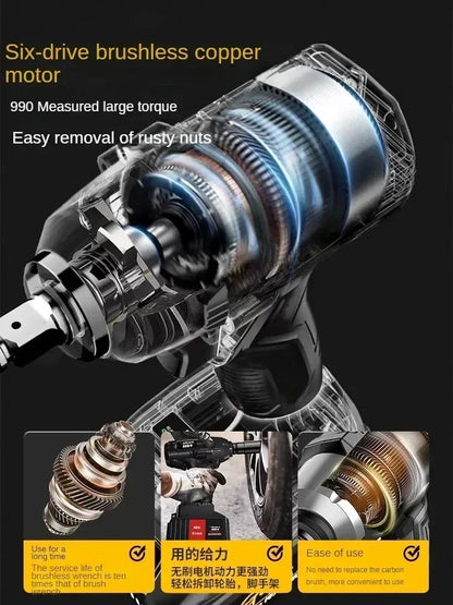 High-Torque Electric Wrench with Brushless Lithium-Ion Impact Wind Gun