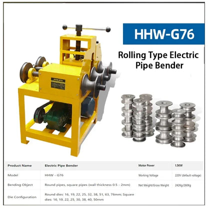 Rolling 360 Degrees Hydraulic Pipe Bender Electric Bending Machine 76B All-Inclusive.Bendable Round Tube and Square Tube Bending