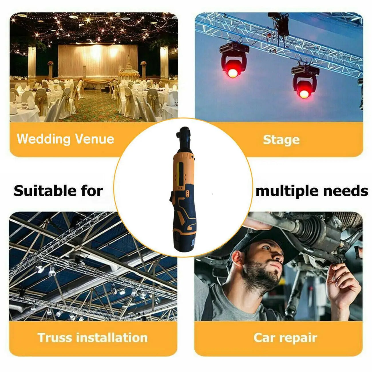 3/8'' 90 Degree Electric  Wrench Cordless Ratchet Right Angle Wrench Tool Set + 2 Battery Household Powerful Rechargeable Tool