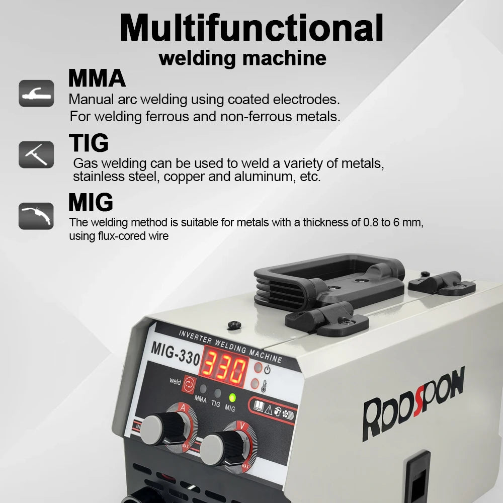 330A Welders 3 in 1 No Gas Inverter Welding Machine MIG MMA TIG Lift Semi Automatic Spot Welder for Household Metal Work RDDSPON