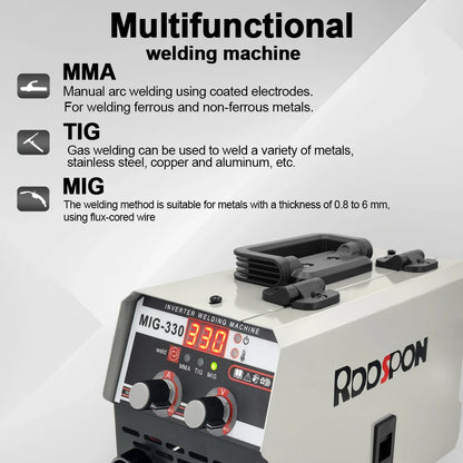 330A Welders 3 in 1 No Gas Inverter Welding Machine MIG MMA TIG Lift Semi Automatic Spot Welder for Household Metal Work RDDSPON