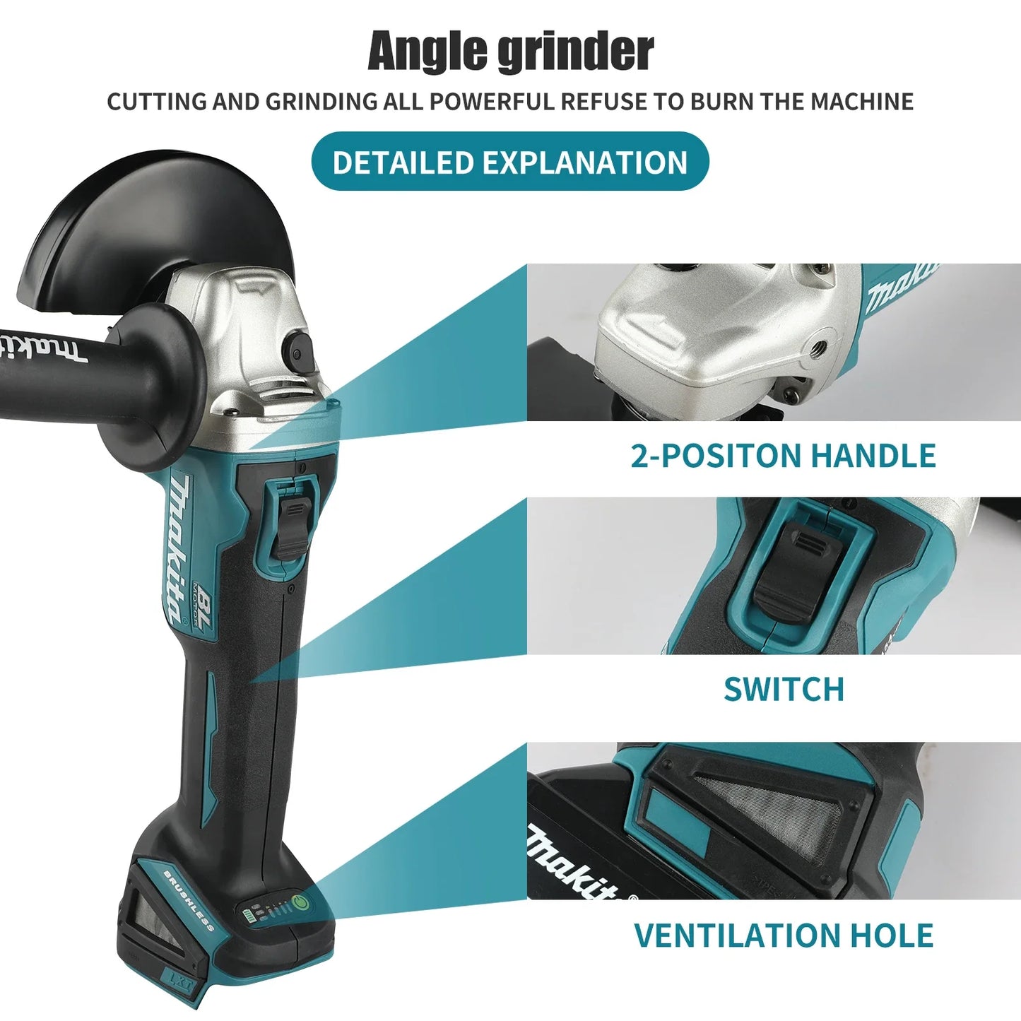 Makita DGA406 100/125mm 18v power tools Grinder Tool Wireless Power Tools Electric Grinder Angle Grinder Brushless Sander Angle
